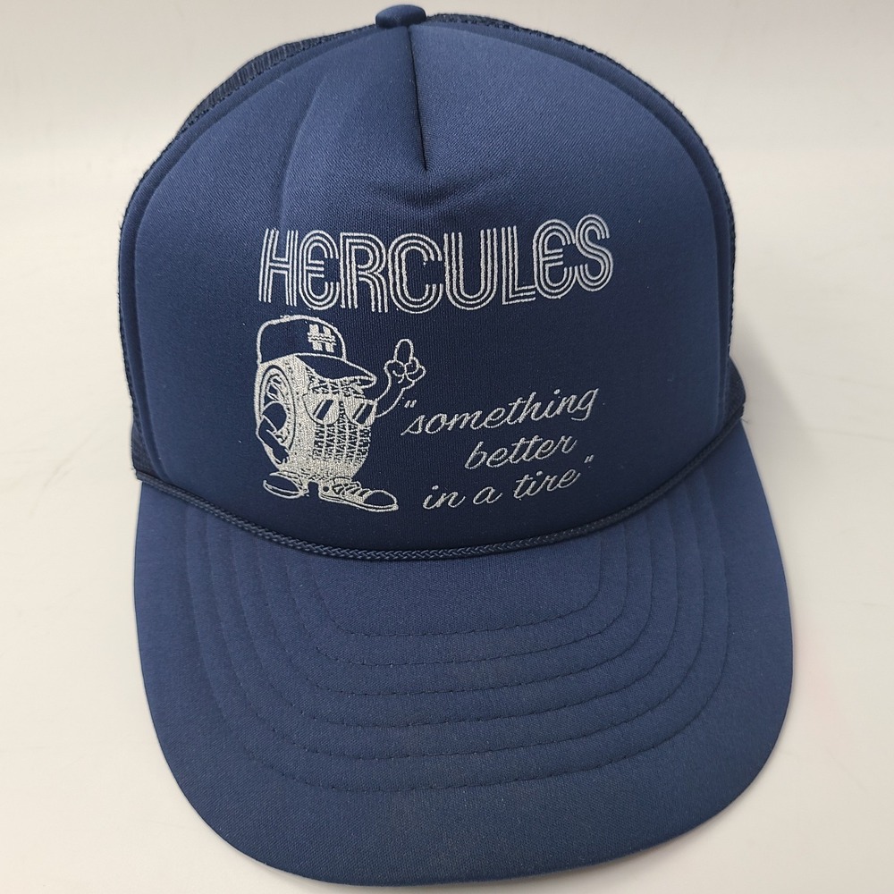 Vintage Hercules Tires Hat Snapback Trucker Mesh Blue Rope Something Better 80s